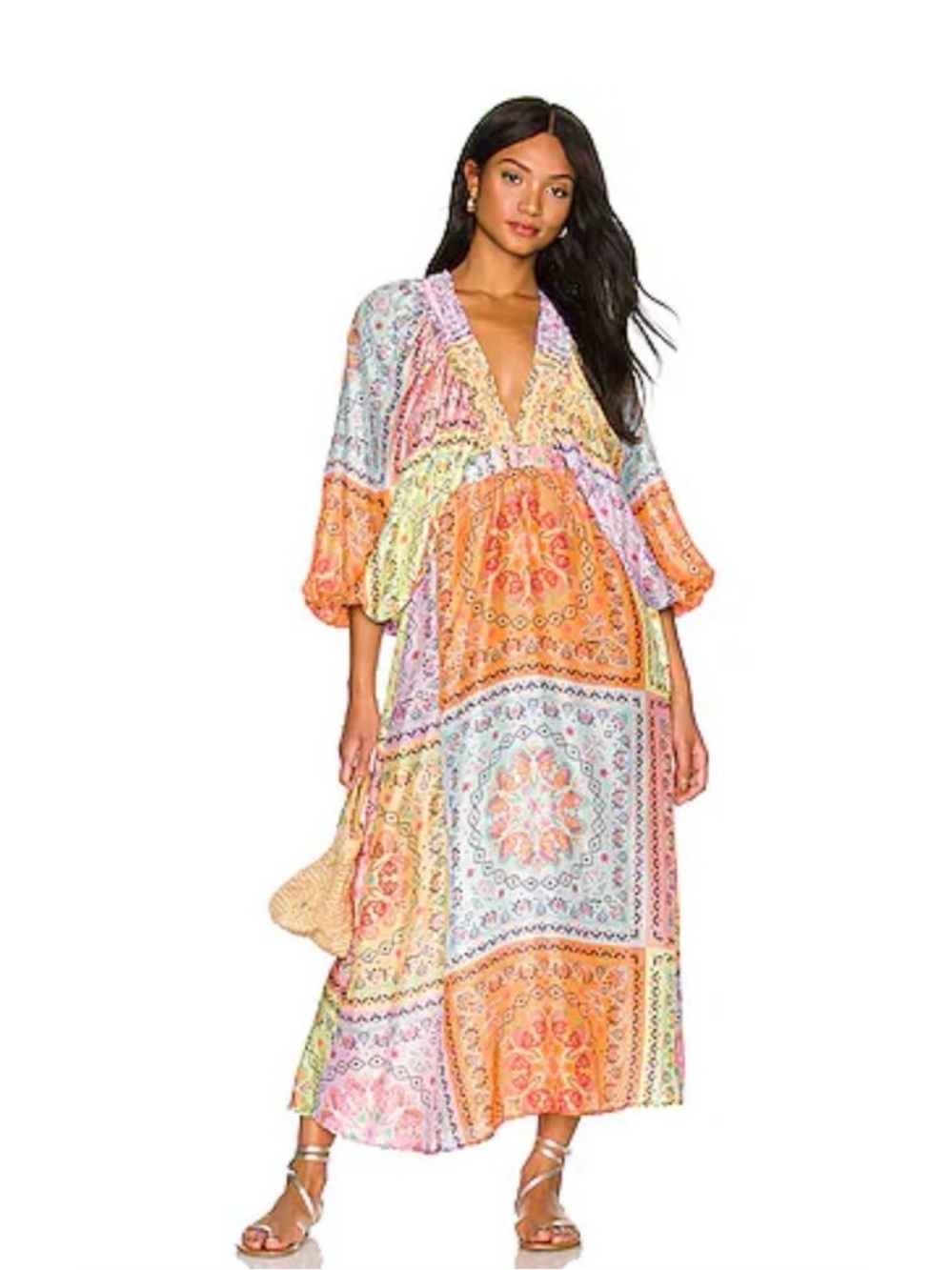 Revolve sundress tiya maxi dress in saint tropez‎ colorblock vibrant womens M/L